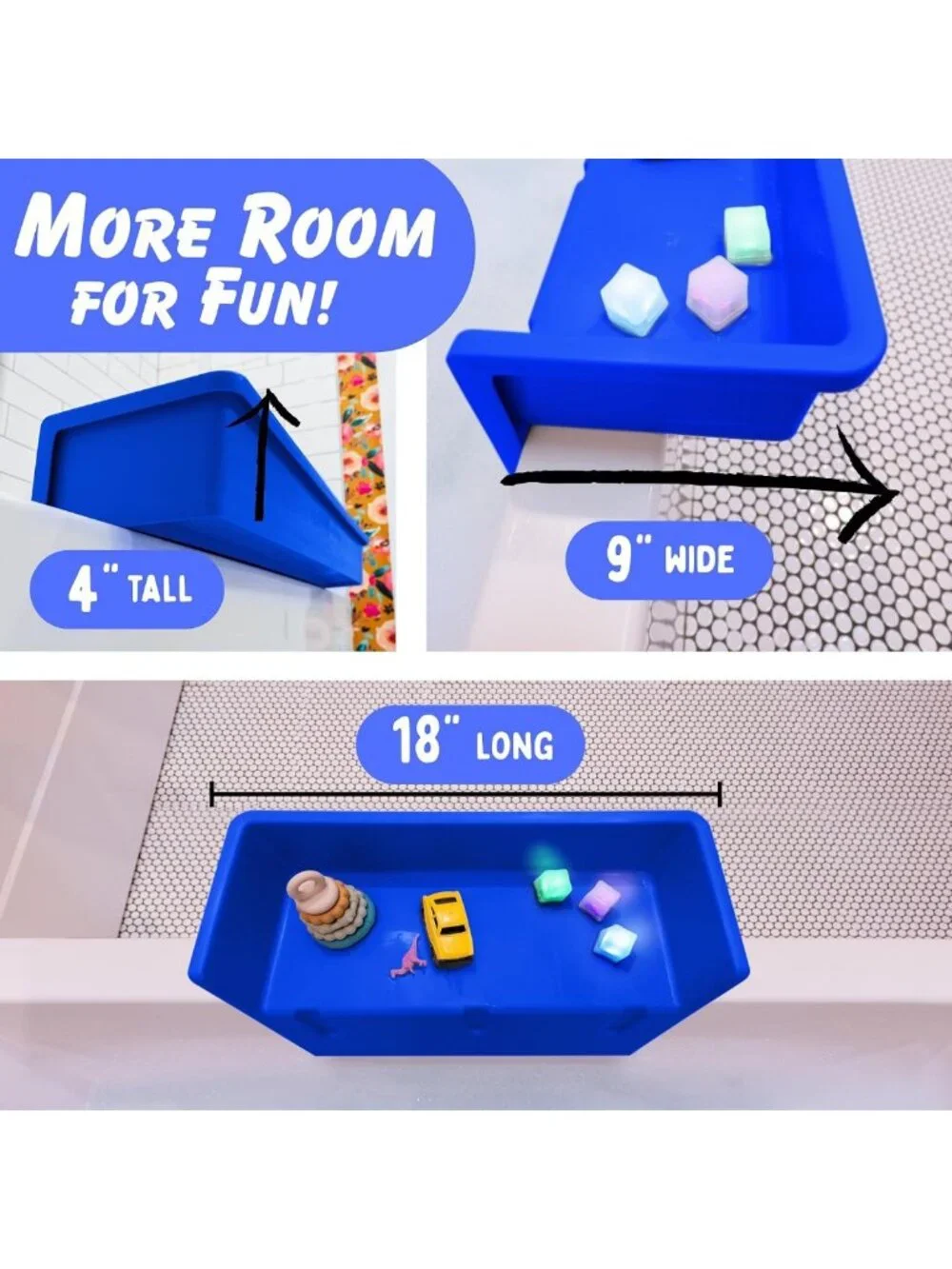 Kids Mini Bathtub Splash Guard & Toy Tray Bath Shelf - Blue Bath Accessory